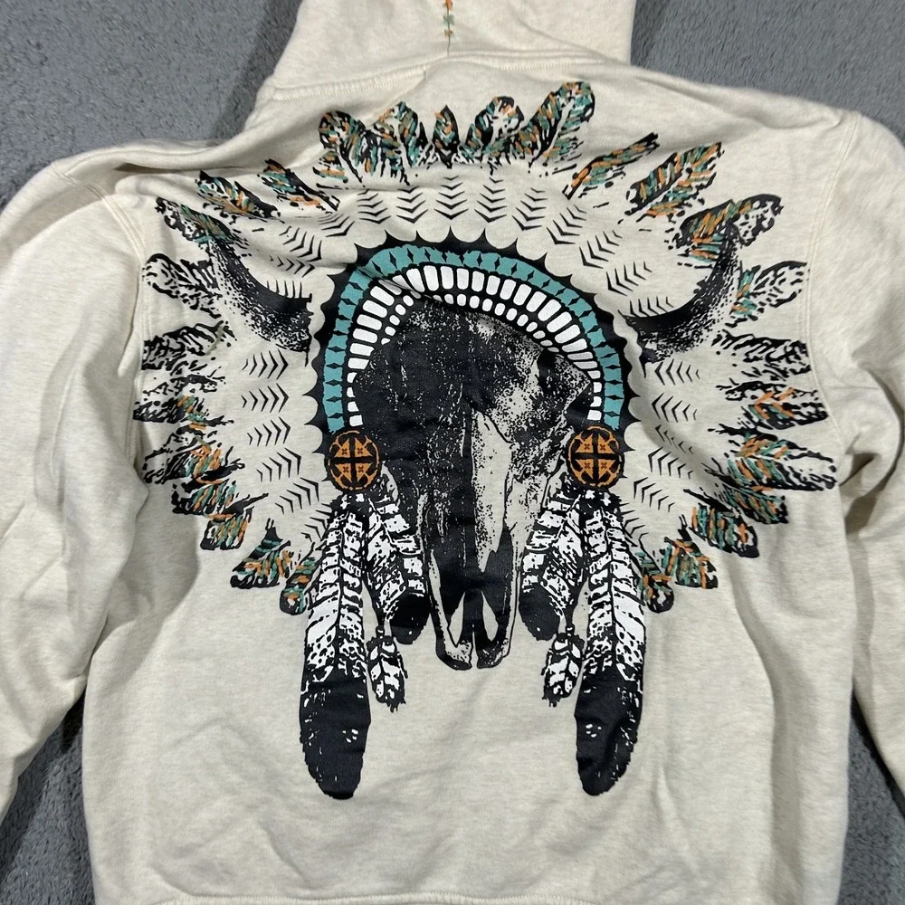 LRG Men's Cream Full Zip Hoodie Aztec Southwestern 90s Vintage Mens Medium #3328